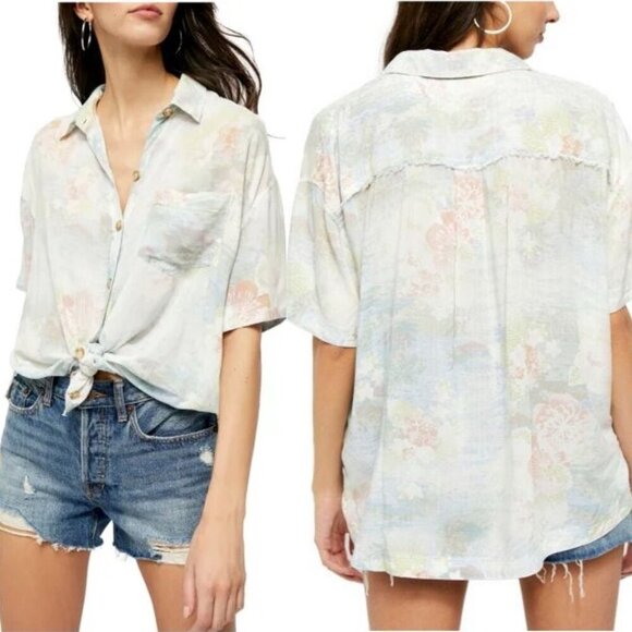 NWT Free People We The Free  Share Good Vibes Button Down, Sz Small - Picture 1 of 15